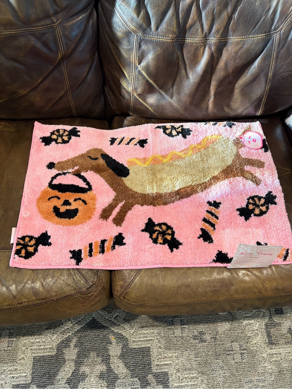 Betsey Johnson Pink Halloween Dachshund Hot Dog Bath Rug New 20in x 30in